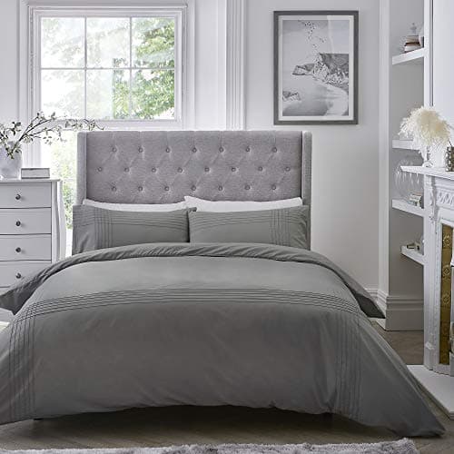 Image of Serene Amalfi-Easy Care Pintuck Duvet Cover Set, Polycotton, Grey, Double