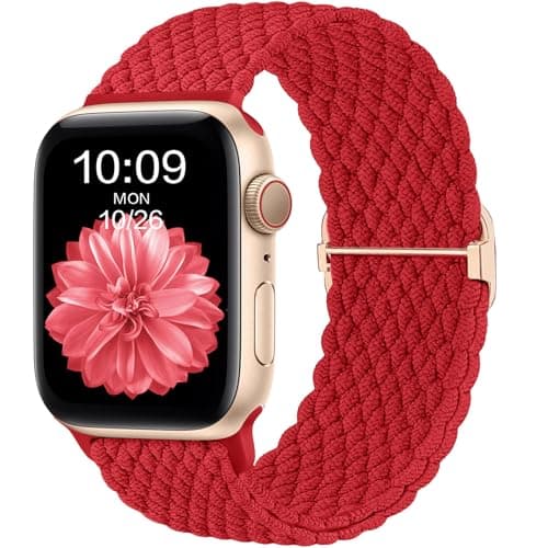 Image of CeMiKa Compatible with Apple Watch Straps 46mm 44mm 45mm 49mm Men Women, Braided Stretchy Elastic Sport Solo Loop Band for iWatch Series 11 10 9 8 7 6 5 4 SE Ultra 3 2 1, Red