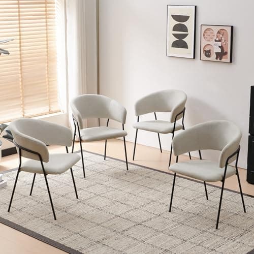 Image of Colorig Modern Dining Chairs Set of 4 Linen-Fabric Upholstered with Armrest and Sturdy Metal Frame Legs for Kitchen,Dining Room,Living Room,Coffee lounge Restaurant (Beige)