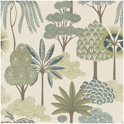 Image of YöL Akiko Green Wallpaper - Foliage Botanical Trees Jungle Leaves - Cream Brown Gold - Washable Paste The Paper - Feature Wall - Bedroom Living Room Dinning Room