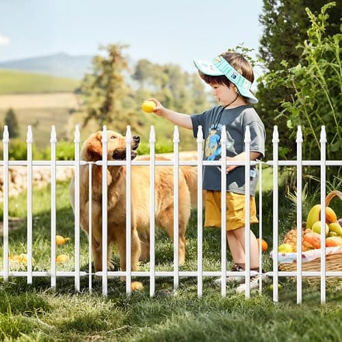 Image of Thealyn Metal Garden Fence Decorative 60cm High x 60cm Wide (5 Panels, Total Length 3m) No Dig Border Fence Dog Landscape Fencing for Flower Bed, Yard, Animal Barrier, White