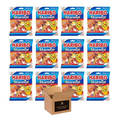 Image of Sweets Share Size Bags | Sweet & Sour Jellies, Gummy Candy & Chewy Treats for Kids & Adults | Party, Halloween, Xmas Gift Snacks (Haribo Starmix PM £1.25-140g x 12Pack)