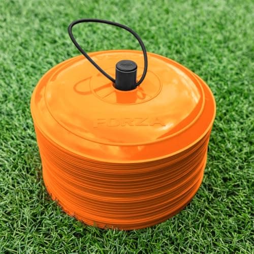 Image of FORZA Near Flat Training Marker Cones [10 Pack] | 50 Pack of 9in Wide, Ultra-Durable Cones - Perfect for Football, Rugby, Hockey & More (Orange)