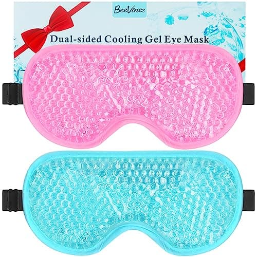 Image of BeeVines Cooling Gel Eye Mask, 2 Pack Gel Cold Pack for Puffy Eyes, Eye Mask for Dark Circles, Dry Eyes, Cold & Warm Sleep Compress for Post Surgery, Puffiness, Allergies (01 Blue & Pink)