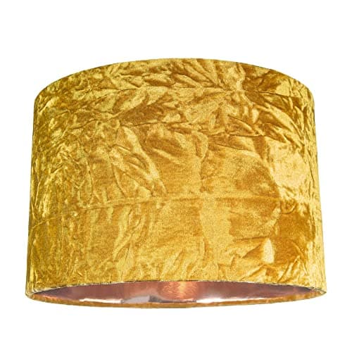 Image of Modern and On-Trend Ochre/Mustard Crushed Velvet Fabric 12" Table or Pendant Circular Drum Lampshade with Shiny Copper Inner - 60watt Maximum | Perfect for Residential or Commercial by Happy Homewares