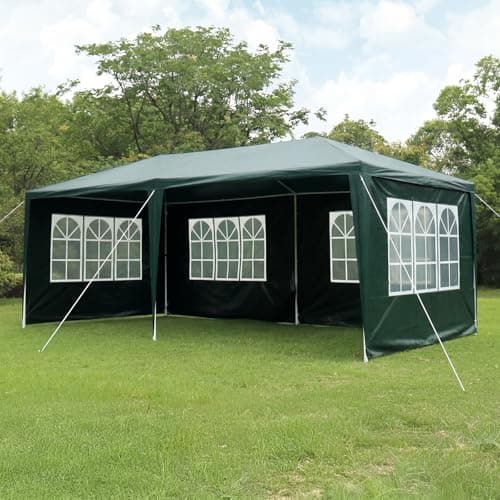 Image of Gazebo Marquee Canopy 6X3M Party Tent with Sidewall And Windows, Outdoor Gazebo Marquee Garden Wedding Party Tent Waterproof Patio Canopy for Sun Rain Shelter (6X3m Green(4 Side ）)