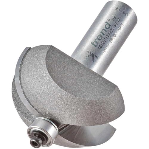 Image of Trend Professional Two Flute Guided Cove Router Cutter, 16mm Radius, 1/2 Inch Shank, 41.3mm Cut Diameter & 18mm Cut Length, Two Bearings, Tungsten Carbide Tipped, 46/281X1/2TC