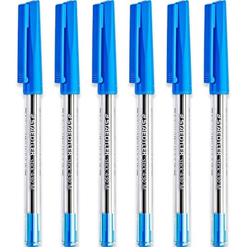 Image of STAEDTLER Medium 0.5mm 430 M Stick Ballpoint Pens Writing Pen Smooth - Blue Ink (6)