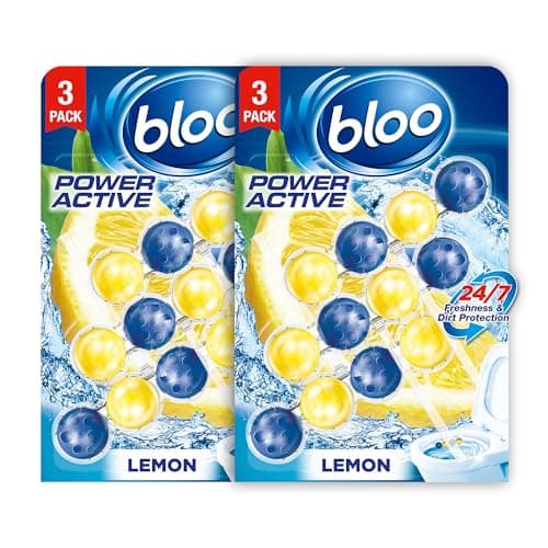 Image of Bloo Power Active Toilet Rim Block Lemon, with Anti-Limescale, Cleaning Foam, Dirt Protection and Extra Freshness - Pack of 6 Rimblocks