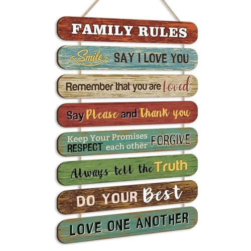 Image of Rustic Family Rules Wooden Sign 30x20cm Inspirational Wall Art for Living Room, Bathroom, Bedroom, Dining Room, Entryway - Motivational Quote Plaque for Home Decor(colorful# Bedroom plaque)
