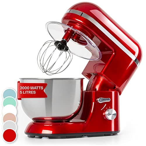 Image of Klarstein Bella Elegance 5.2L Stand Mixer, 6-Speed, 2000W, Red, Stainless Steel & Aluminium, BPA-Free Accessories, Perfect for Baking, Kneading, Whipping, Mixing