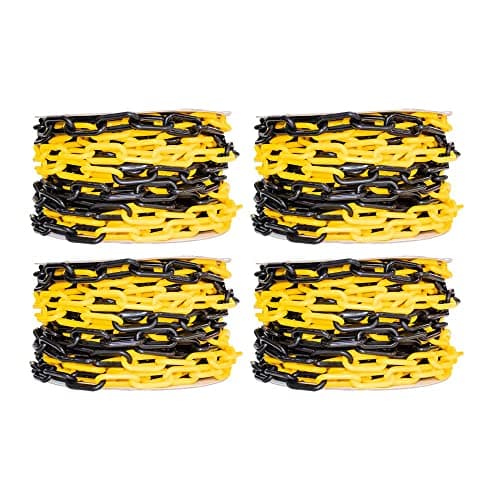 Image of 4 Pcs 25 Meter Plastic Chain Safety Barrier with 8MM Thickness - Yellow and Black | Plastic Chain Link Roll for Crowd Control | Safety Chain for Construction Road Safety Caution Sign Parking Chain (4)