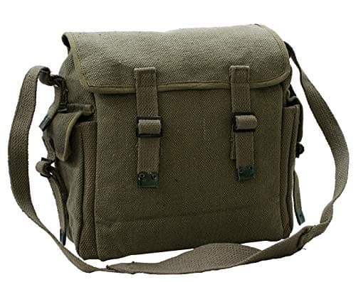 Image of Canvas Webbing Messenger Bag With Pockets (Olive)