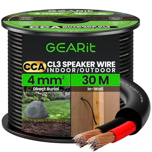 Image of GEARit 2x4mm² Speaker Cable, CL3 In-Wall Rated CCA Speaker Wire, 12AWG 2 Core Audio Cable for Home Cinema, Outdoor Direct Burial, Garden Speakers and Car Stereo- 30M, Black