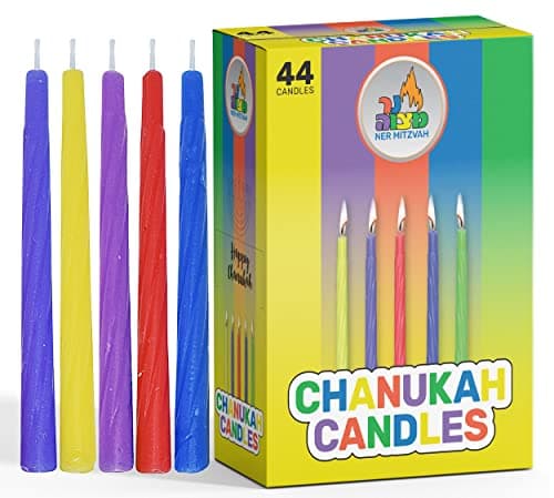 Image of Colorful Chanukah Candles - Standard Size Hanukkah Candles - Premium Quality Wax - Assorted Colors - 44 Count for All 8 Nights of Hanukkah - by Ner Mitzvah
