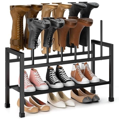 Image of Mavivegue 2-in-1 Boot Rack & Shoe Rack, 2-Tier Detachable Standing Shoe Rack, Space Saving Metal Shoe Storage Organizer for Outdoor Hallway Entryway Closet, Holds 6-12 Pairs (Black)