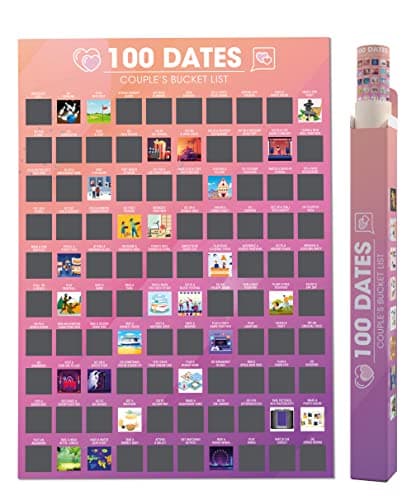 Image of Giftinghouse 100 Dates Scratch Off Poster - Bucket List Scratch Poster - 100 Things to do for Couple’s - Best Valentines day Gift, Anniversary, Girlfriend or Boyfriend - A2 size.