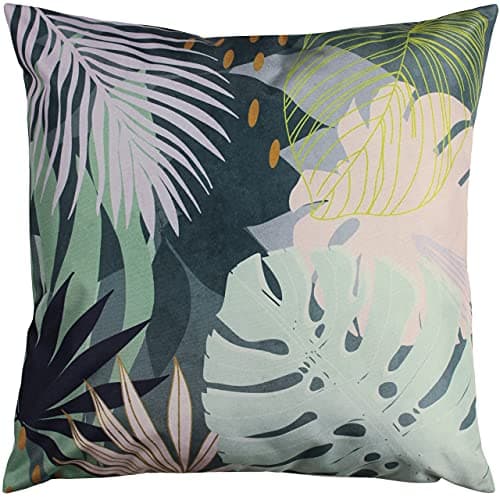 Image of furn. Leafy Outdoor Polyester Filled Cushion, Polyester, Teal