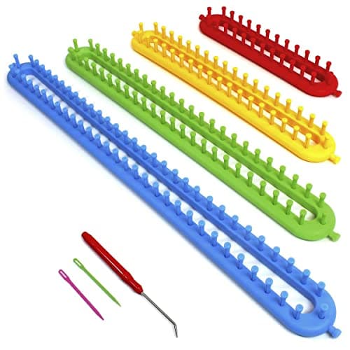 Image of igadgitz home U7217 Long Knitting Loom Set, Long Knitters Loom Kit with Yarn Needle & Pick Hook - Set of 4