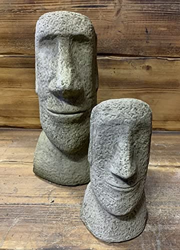 Image of J and L Stone Ornaments STONE GARDEN PAIR OF MOAI EASTER ISLAND HEAD TIKI ORNAMENTS STATUES