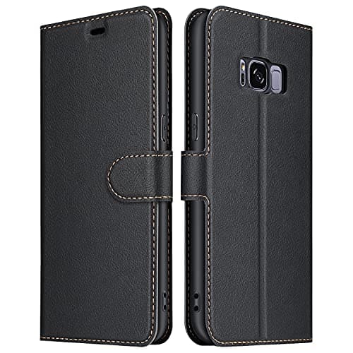 Image of ELESNOW Phone Case for Samsung Galaxy S8, Flip Wallet PU Leather Card Holder with RFID Blocking Magnetic Closure Stand Cover for Samsung Galaxy S8 (Black)