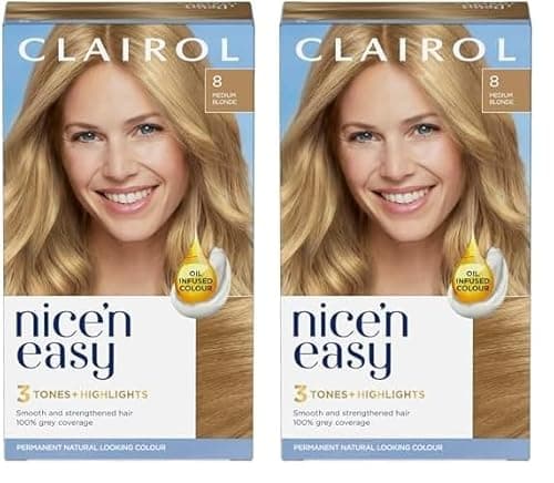 Image of CLAIROL NICE'N EASY CRÈME PERMANENT HAIR DYE - 8 MEDIUM BLONDE - Pack of 2