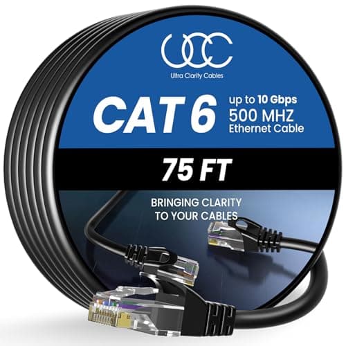 Image of Ultra Clarity Cables Ethernet Cable Cat6 22M/75ft High-Speed 10Gbps LAN Cable with Gold Plated RJ45 Connector for Router, Modem, PC, Switches, Hub, Laptop, Black, 1 Pack
