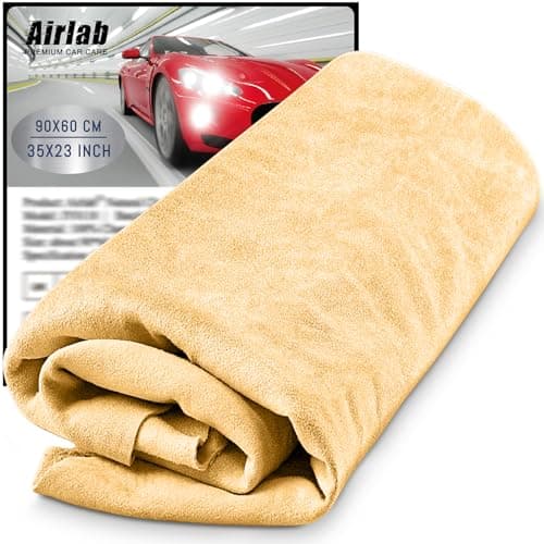 Image of Airlab Large Genuine Chamois Leather XXL/90x60 cm, Shammy Leather Cloth, Car Washing Drying Towel, Natural Real Leather Cleaning Wipes for Mirrors, Glasses, Window, Display, Bathroom & Kitchen