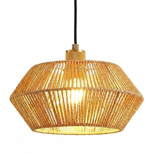 Image of HARPER LIVING Easy Fit Pendant Light Shade, Handwoven Rope Ceiling Lampshade with Reducer Ring, 30×30×14 cm E27/B22 Drum Lamps Shade for Ceiling, Bedroom Living Room Hallway Lighting