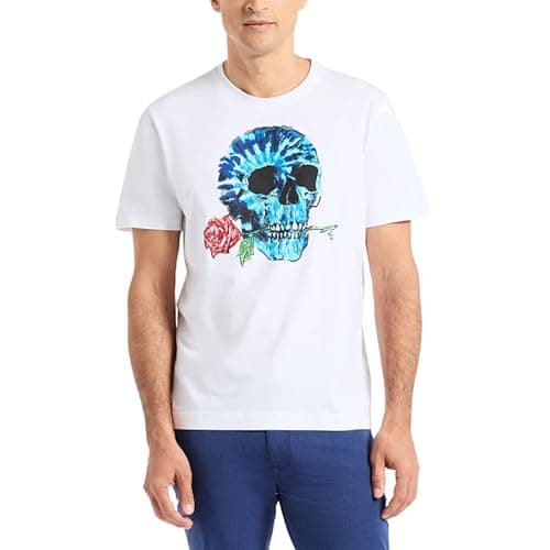 Image of Robert Graham Mens Tie Dye Skull Short Sleeve Graphic Tshirt, White, 3XL