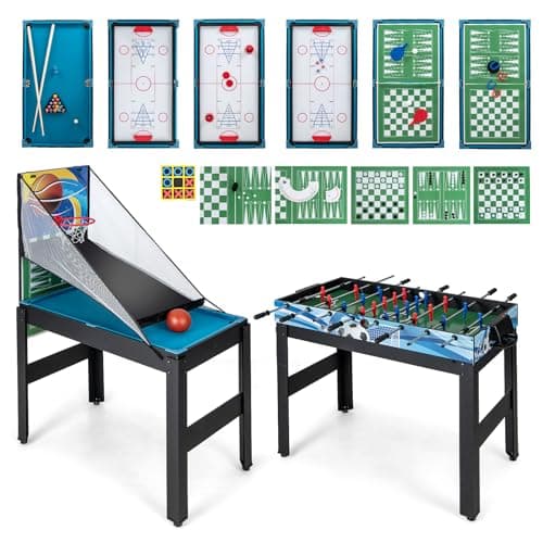 Image of COSTWAY Multi Game Table, Table Top Games with Air Hockey, Billiards, Table Tennis, Basketball, Multi-Sport Game Table Set for Kids, Adults, Family Fun(14 in 1)