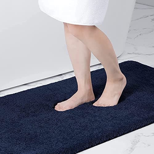 Image of smiry Microfiber Bath Mat 40 x 60 cm, Non-Slip Super Absorbent Bathroom Mat, Extra Soft Machine Wash and Dry, Non-Shedding Bath Mats For Bathroom, Navy Blue