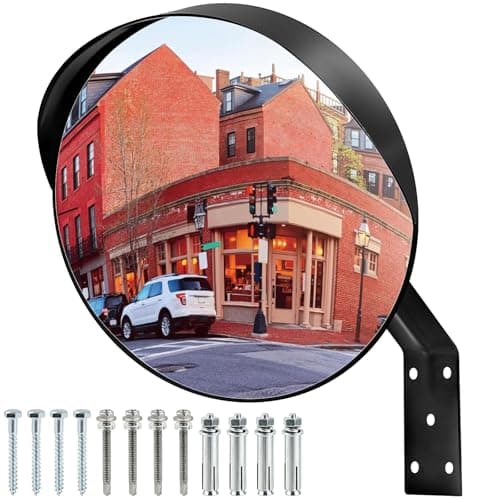 Image of Convex Traffic Mirror with Adjustable Wall Mount Bracket, 30cm Acrylic Road Safety Corner Mirror, Wide Angle Driveway Parking Assistant for Garage Driveways, Warehouse, Traffics, Degree Panorama