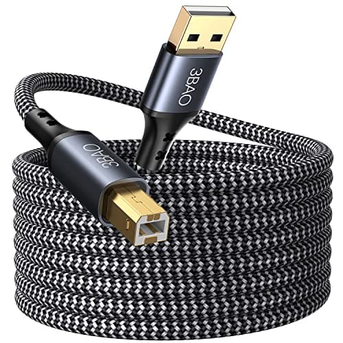 Image of 3BAO USB Printer Cable 3m, USB 2.0 Type A Male to B Male, Scanner Cord Nylon Braided USB Printer Cable for HP/Dell/Canon/Lexmark/Xerox/Brother/Samsung etc.