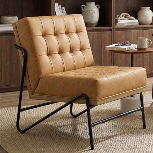 Image of chairus Modern Accent Chair PU Leather Upholstered Lounge Chair with Metal Legs for Living Room/Bedroom/Reading, Yellow