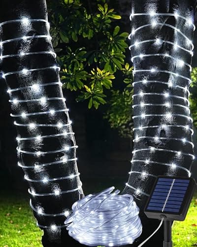 Image of Tacobey Solar Rope Lights Outdoor - 32.8Ft 100 LED Solar Tube String Lights,Timer Function, 8 Modes Waterproof Solar Powered Fairy Lights for Garden Tree Party Patio Deco - Cool White