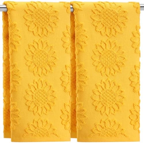 Image of SmoothNovelty 2 Pcs Sunflower Hand Towels for Bathroom 100% Cotton Jacquard Weave Bath Towel Set Soft Absorbent Dish Washcloth for Bathroom Kitchen Summer Theme Gifts 13.8 x 29.5 Inch (Yellow)
