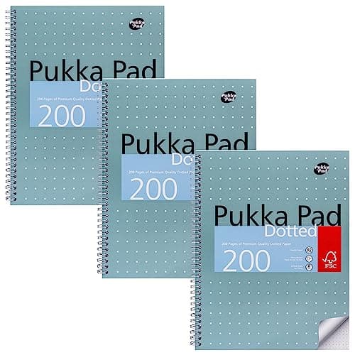 Image of Pukka Pad, A4 Dotted Metallic Jotta Book for Graphing, Art, Bullet Journaling – 3 Pack – 29.7 x 23cm – Wirebound Notebook with 80GSM Paper, 4-Hole Margins and Perforation - 200 Pages, Grey