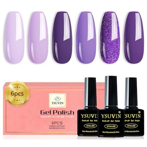 Image of Yueshop Gel Nail Polish 6 Colors Romantic Purple Glitter Gel Nail Polish Set, Light Purple Gel Nail Soak Off UV Gel Nail Lamp Varnish Manicure Kit For Women,Beauty (6x8ml)
