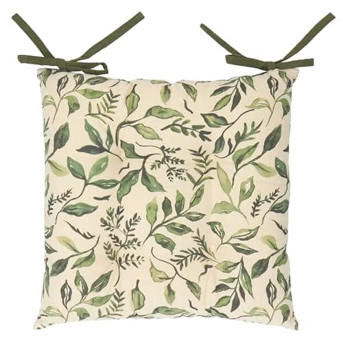 Image of furn. Wylder Herb Garden Seat Pads – Pack of 2 – Reversible Botanical Nature Slub Cotton Tie Chair Cushions (Green – 40x40cm)