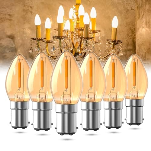 Image of Luxvista 0.5W B15 Small Bayonet Candle Bulbs,C7 B15 LED Candle Bulb,2200K Amber Warm White Night Light Bulb,SBC Small Bayonet Cap Vintage LED Bulb for Ceiling Lights, Chandelier-6Pack