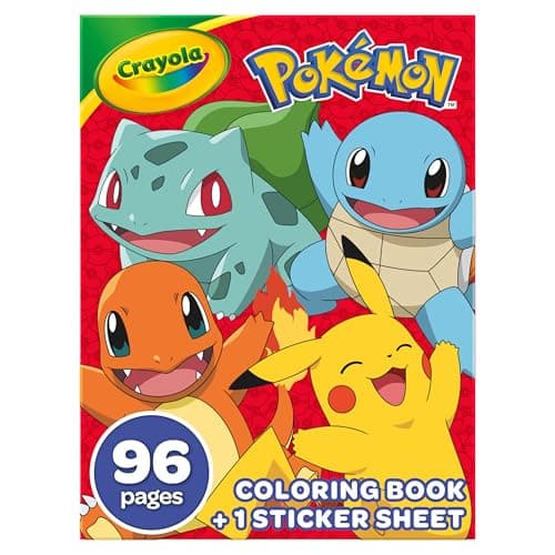 Image of CRAYOLA Pokémon 96 Page Colouring Book | 96 Pages of Pokémon Colouring Fun with Pikachu & Friends! | Includes Bumper Sticker Sheet for Ages 3+
