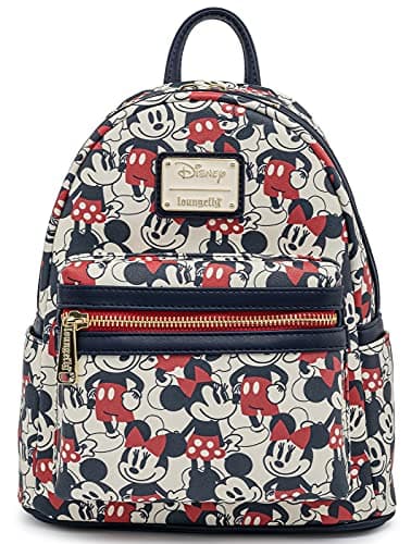 Image of Loungefly Disney Mickey Minnie Mouse Mini Backpack Handbag AOP Red Navy, Navy, Mini, Modern