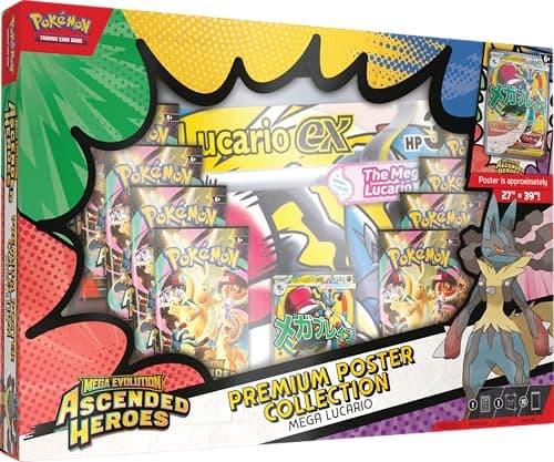 Image of Pokémon TCG: Mega Evolution—Ascended Heroes Premium Poster Collection—Mega Lucario (1 Foil Promo Card, 1 Double-Sided Poster & 10 Booster Packs)