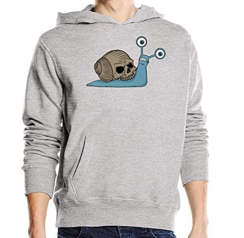Image of Snail Skull Spooky Skeleton Head Graphic Unisex Pullover Hooded Sweater Large Gray