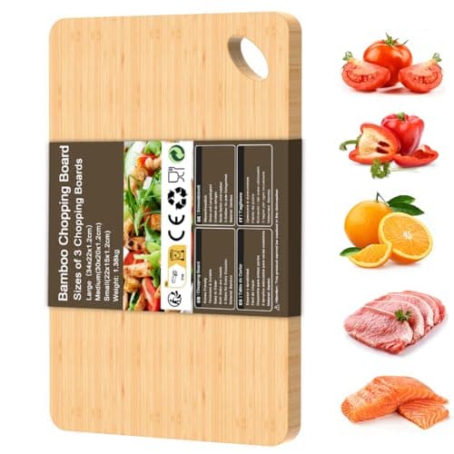 Image of KIMIUP Bamboo Chopping Board, Wooden Chopping Boards 34x22x1.2CM for Food Prep Meat Vegetables Bread and Cheese Board (1)