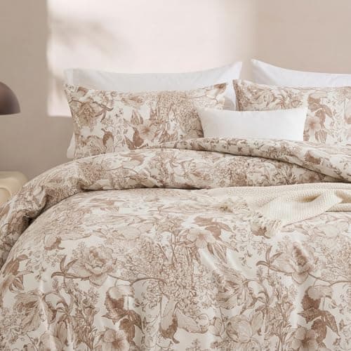 Image of Herside Floral Duvet Cover Set King Size 100% Cotton Bedding Set Vintage Botanical Quilt Cover Set 3 Pcs Ultra Soft Reversible Floral Bedding Set Shabby Chic Quilt Cover with 2 Cotton Pillowcases