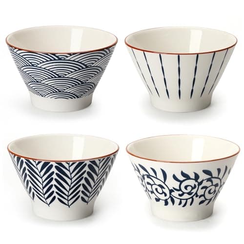 Image of TuYines Cereal Bowls Set of 4,Ceramic Bowls, 4.75 Inch Small Bowls,Breakfast Bowl for Ice Cream, Rice, Soup, Dessert, Microwave and Dishwasher