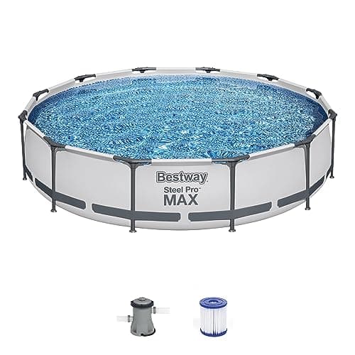 Image of Bestway Steel Pro MAX Above Ground Swimming Pool (12' x 30") | Round Outdoor Backyard Family Pool with Tritech® Puncture-Resistant Liner | Easy Setup | Includes Filter Pump for Clean, Clear Water