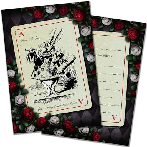 Image of Olivia Samuel 20 x Alice in Wonderland Party Invitations - Mad Hatters Tea Party Invites - Ready to Write Postcard Style